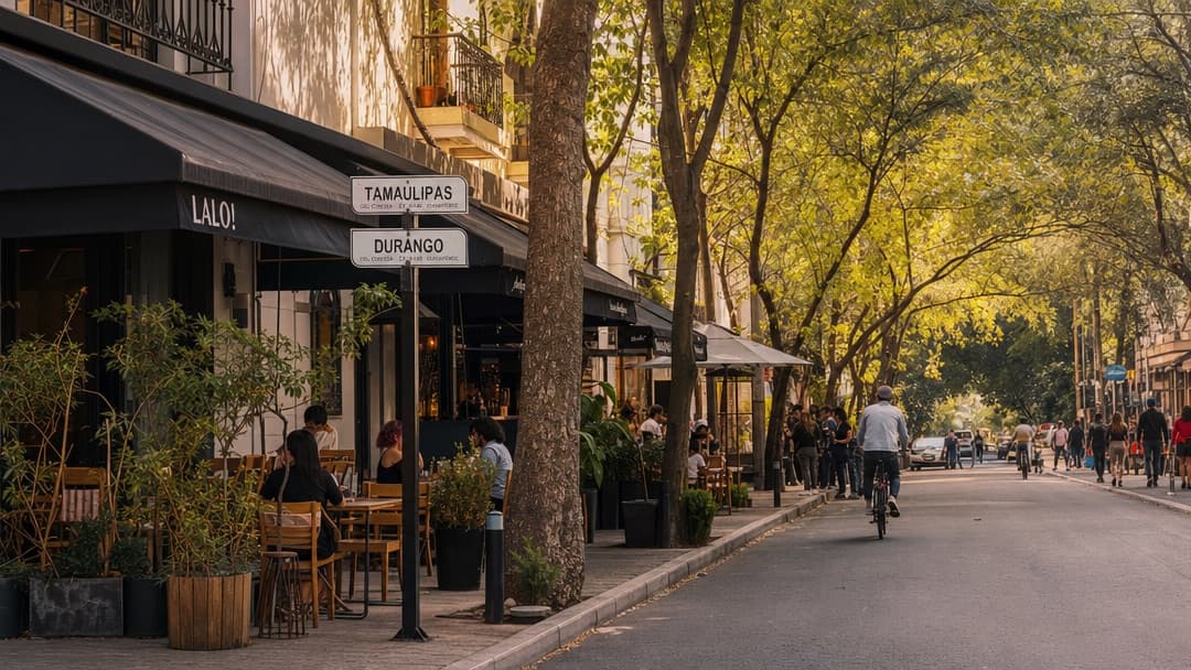 A tree-lined street in central Mexico City